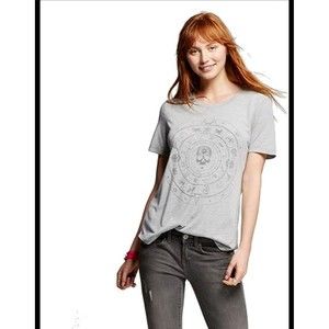 LOL Vintage Women's Short Sleeve Skulls Astrological Chart Graphic Tee M Grey